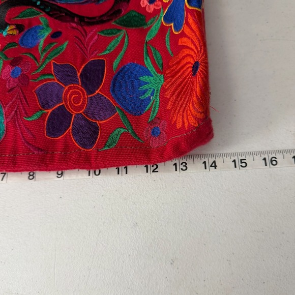 Red Embroidered Cat Floral Tote Bag Zipper Top Art Day of the Dead Inspired - Picture 13 of 14